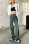Trendyol Dark Blue Faded Effect Vintage High Waist Wide Leg Jeans