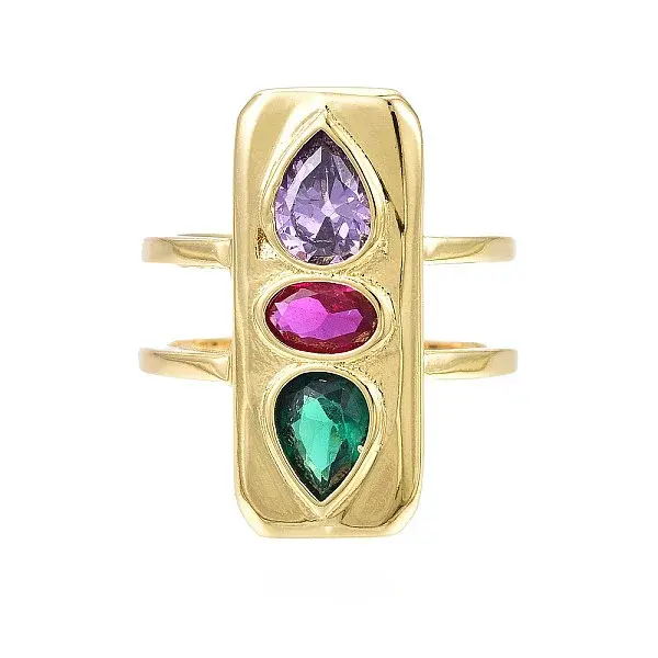 Cubic Zirconia Rectangle Open Cuff Ring