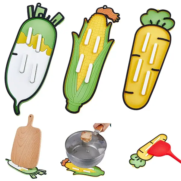 3Pcs 3 Styles Silicone Vegetable Pot Lid Storage Mat