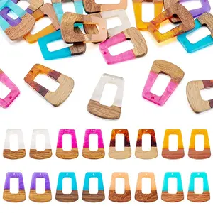 16Pcs 8 Colors Resin & Wood Pendants