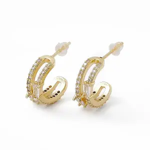 Clear Cubic Zirconia C-Shape Stud Earrings