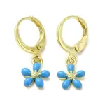 Flower Golden Brass Dangle Leverback Earrings