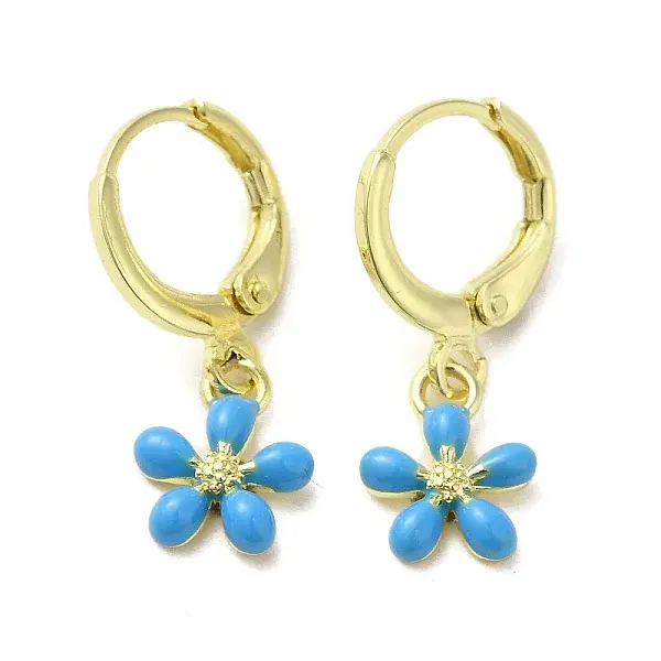 Flower Golden Brass Dangle Leverback Earrings