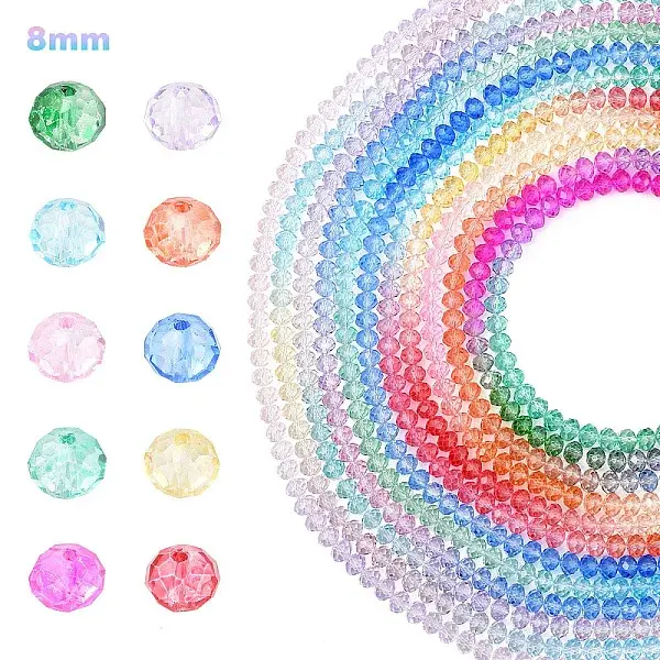 10Strands 10 Colors Transparent Painted Glass Beads Strands