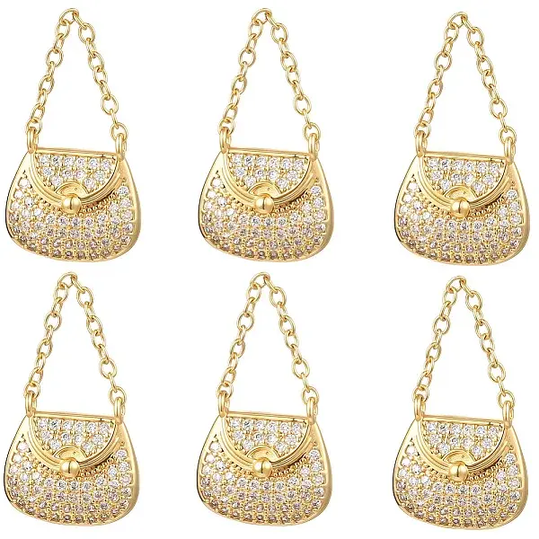 6Pcs Brass Micro Pave Cubic Zirconia Pendants