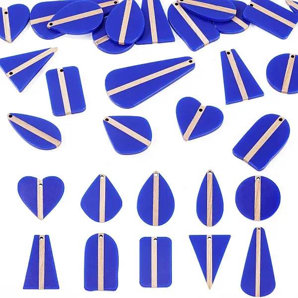 20Pcs 10 Styles Opaque Resin & Wood Pendants