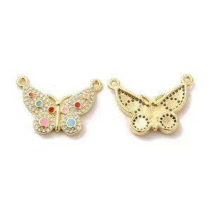 Brass Micro Pave Clear Cubic Zirconia Connetor Charms