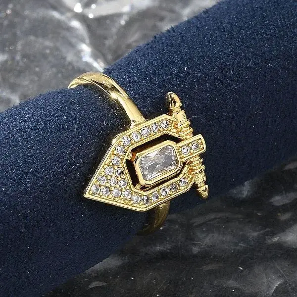 Brass Micro Pave Clear Cubic Zirconia Cuff Finger Rings for Women