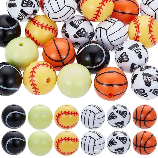 36pcs 6 styles Sport Theme Opaque Resin Beads