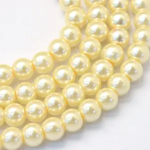 Baking Paint Pearlized Glass Pearl Round Bead Strands