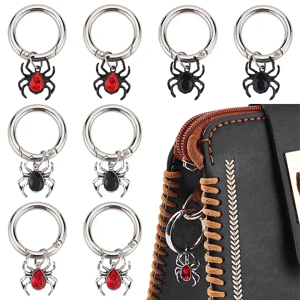 8Pcs 4 Styles Spider Alloy Rhinestone Shoes Charms