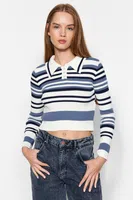 Trendyol Ecru Crop Polo Neck Pletený svetr