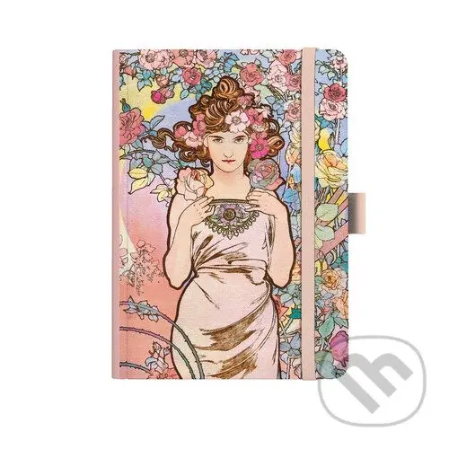Notes A5 Premium Alfons Mucha 2027 linky Růžový,Notes A5 Premium Alfons Mucha 2027 linky Růžový