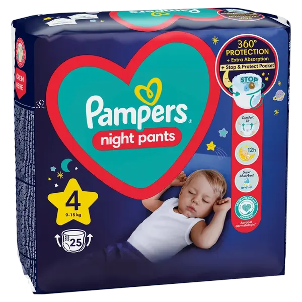 PAMPERS Night Pants Kalhotkové plenky vel. 4, 9-15 kg, 25 ks