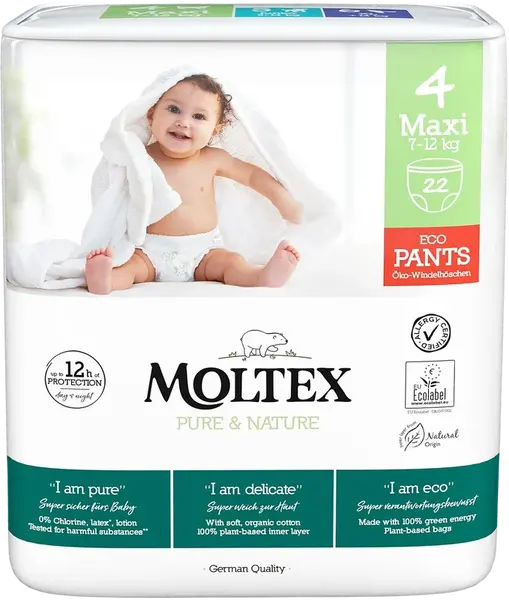 MOLTEX Pure & Nature Natahovací plenkové kalhotky Maxi 7–12 kg 22 ks