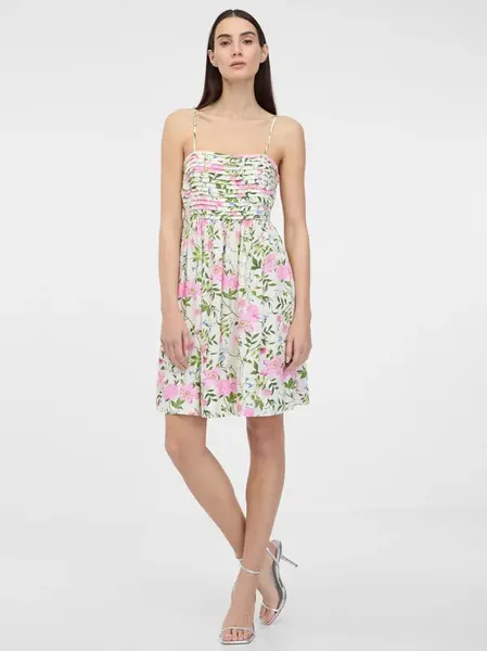 Krémové dámské květované šaty s příměsí lnu ORSAY