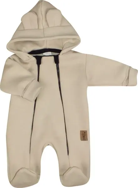 Kazum Oteplený dětský overálek se šlapkama a kapucí,, béžový vel.  74