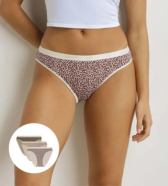 DIM LES POCKETS COTTON SLIP 3x - Dámske bavlnené nohavičky 3 ks - svetlo hnedá - smotanová