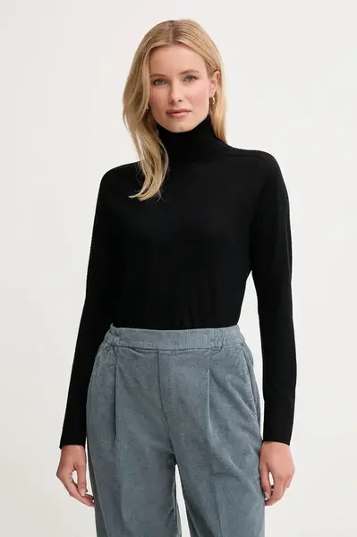 Vlněný svetr United Colors of Benetton dámský, černá barva, s golfem, 11AHD203Y