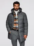 Ombre Men's long quilted jacket with hood - grey