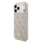 Zadní kryt Guess PU Leather 4G Strass Triangle Logo Gold Frame MagSafe pro Apple iPhone 17 Pro Max, růžová