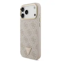 Zadní kryt Guess PU Leather 4G Strass Triangle Logo Gold Frame MagSafe pro Apple iPhone 17 Pro Max, růžová