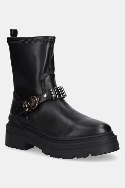 Kožené workery Pinko Mia 27 černá barva, na plochém podpatku, SD0447P061Z99