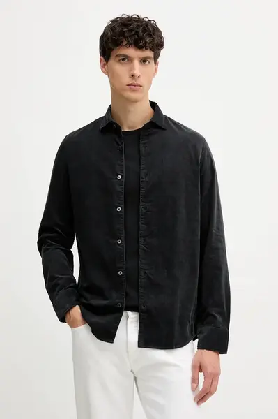 Manšestrová košile Marc O'Polo pánská, černá barva, slim, s klasickým límcem, 529738842104