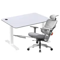 ACGAM JSZ-3 White Desk Frame + White Desktop + NEWTRAL NT002 Ergonomic Chair with Footrest