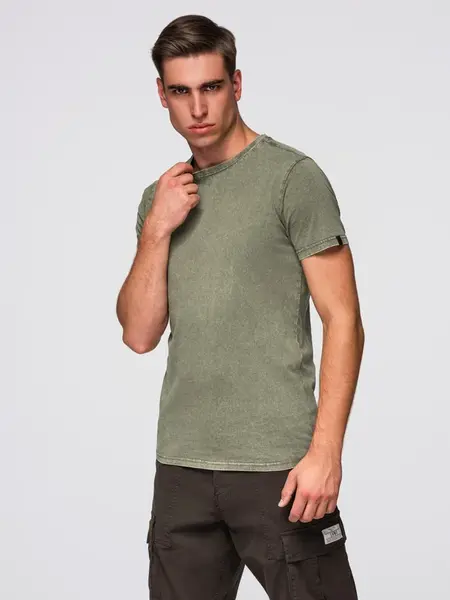 Ombre Men's t-shirt with wash effect - olive
