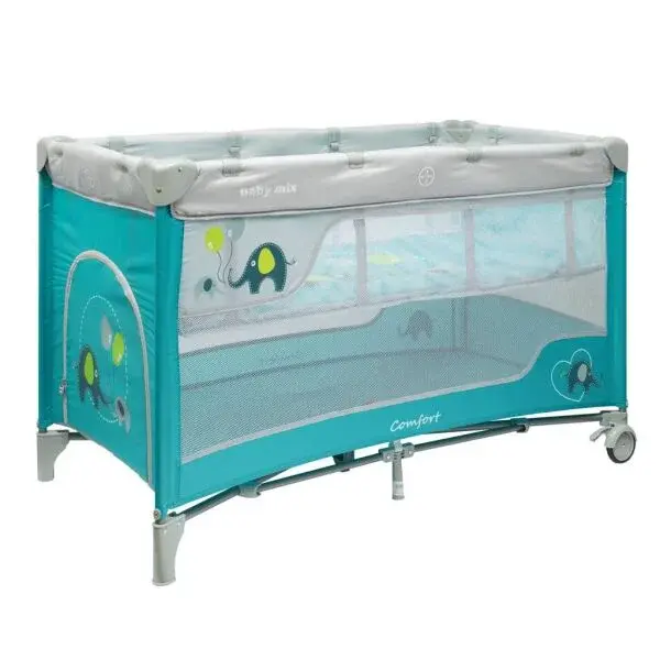 BABY MIX SLONY Detská cestovná postieľka, tyrkysová, veľkosť