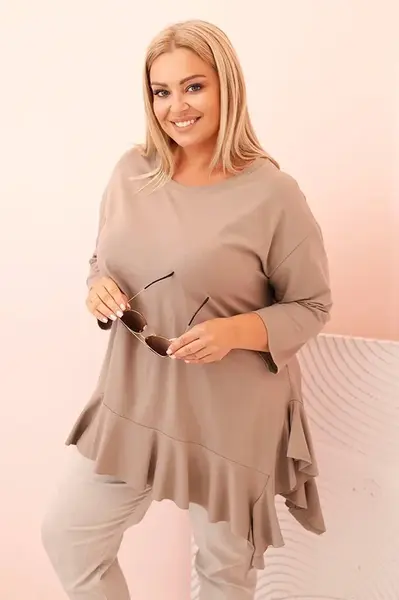 Kesi Włoski Dámska blúzka Plus Size z bavlnou s vreckom a zrolovaným rukávom kiwi