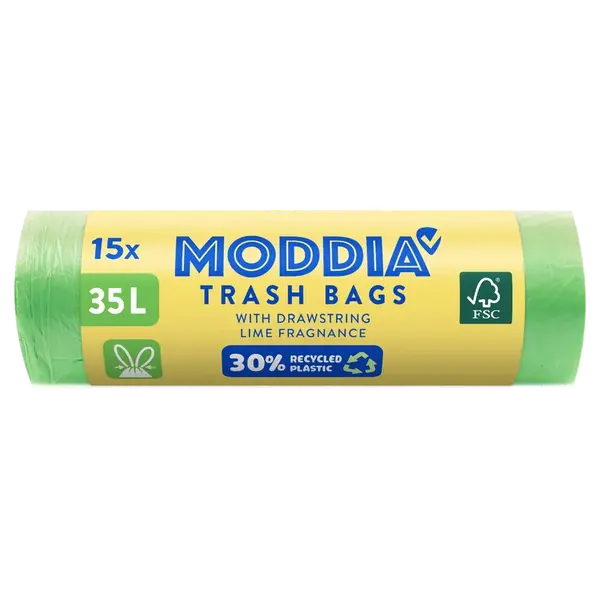 MODDIA Odpadkové vrecia s vôňou limetky a zaťahovacou páskou 15 x 35 l