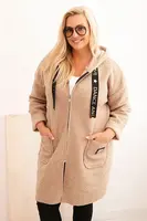 Kesi Włoski Dámsky kabát Plus Size z umelého baránka s kapucňou a vreckami camelový