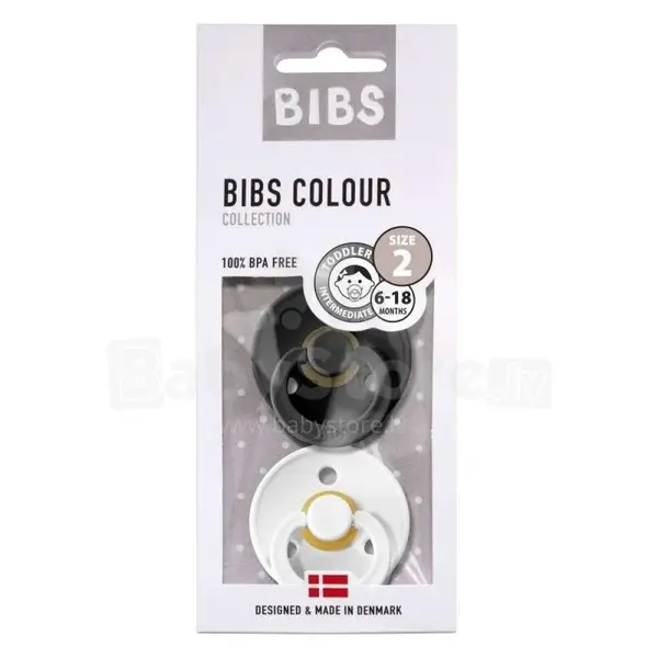 BIBS Colour Cumlíky z prírodného kaučuku, veľkosť 2, Black/White 2 ks