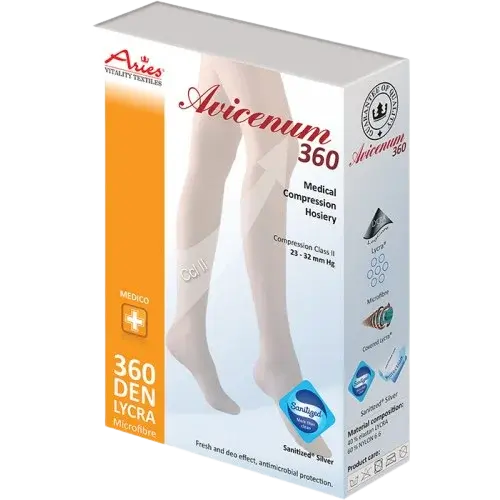 AVICENUM 360 punčochy kompresivní stehenní s krajkou Sanit 3D světlé