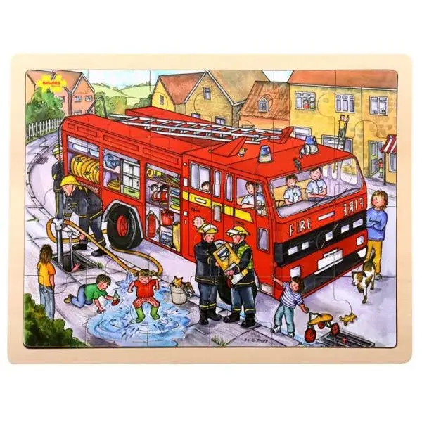Bigjigs Toys Drevené puzzle hasiči 24 dielikov