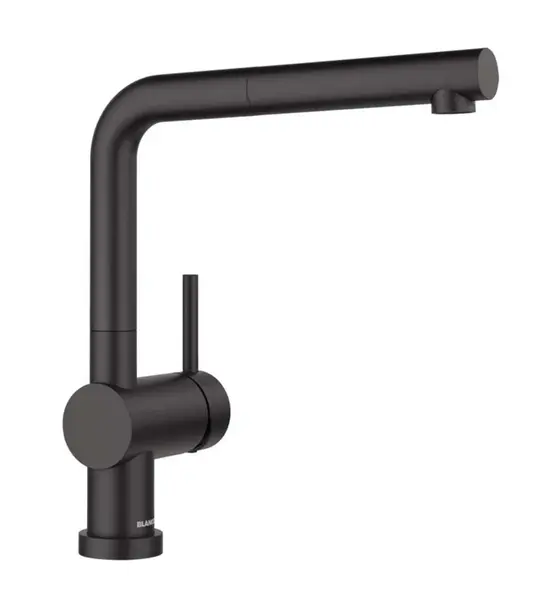 Blanco Linus S-F - Dřezová baterie s výsuvnou koncovkou, sklopná pod okno, matná černá 527523