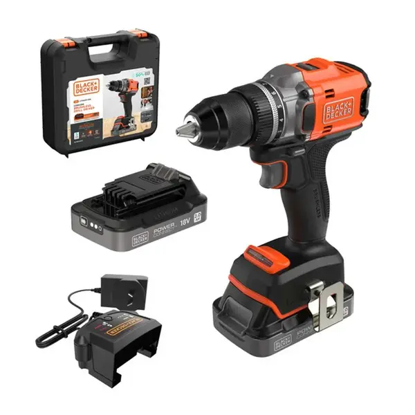 BLACK+DECKER Nářadí - 18V AKU vrtací šroubovák, 2x aku 2,0 Ah Li-Ion, nabíječka BLD682D2XK-QW
