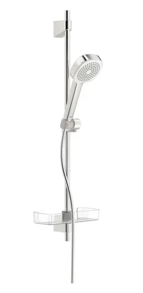Hansa Basicjet - Set sprchovej hlavice, 1 prúd, hadica a tyče s poličkou, chróm 44770111