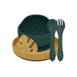 PETITE&MARS Set jídelní silikonový TAKE&MATCH, Misty Green - Intense Ochre 6m+, 4 ks