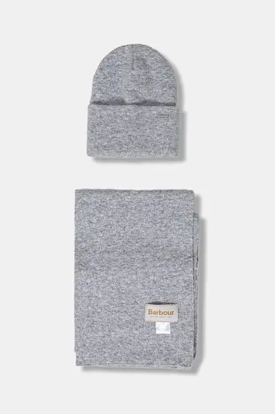 Čepice a šála Barbour šedá barva, LGS0097