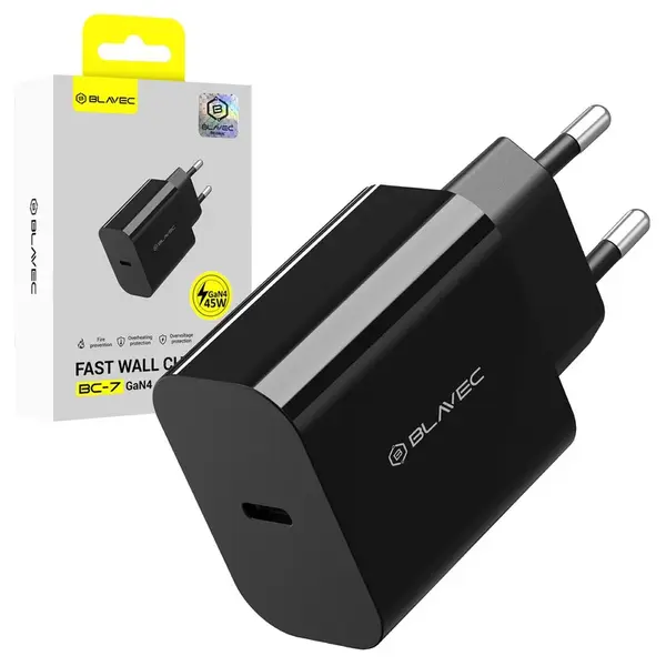 Blavec nabíječka BC-7, GaN4, PD QC 45W 3A, USB-C, černá