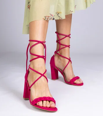 Gemre Pink tie-up block heel sandals Elesinda