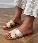 Gemre Beige flat-soled embossed sandals Sarini