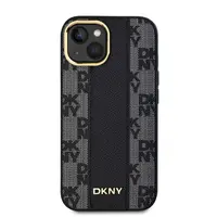 Zadní kryt DKNY PU Leather Checkered Pattern MagSafe pro Apple iPhone 15, černá