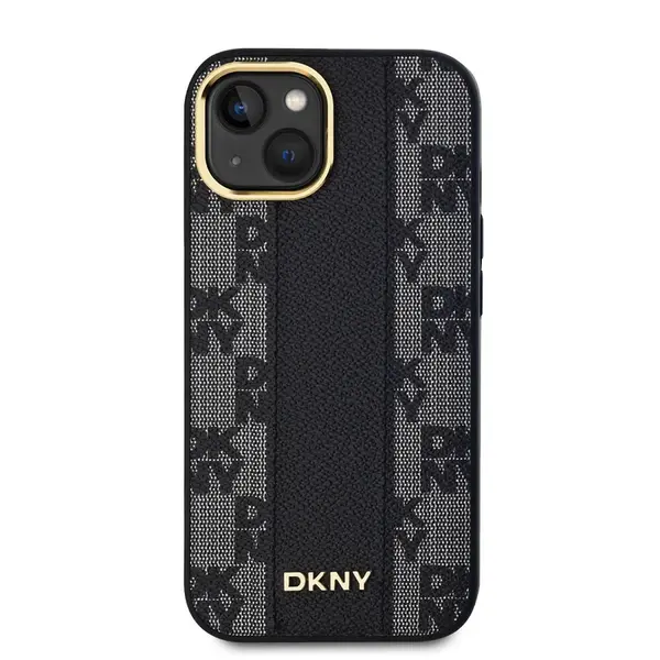 Zadní kryt DKNY PU Leather Checkered Pattern MagSafe pro Apple iPhone 15, černá