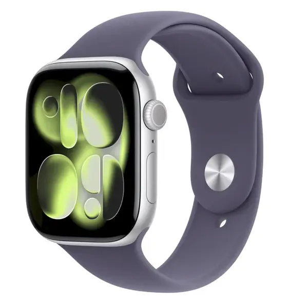 APPLE Watch 11 GPS + Cellular 46mm Stříbrný hliník s mlžně fialovým sportovním řemínkem - M/L