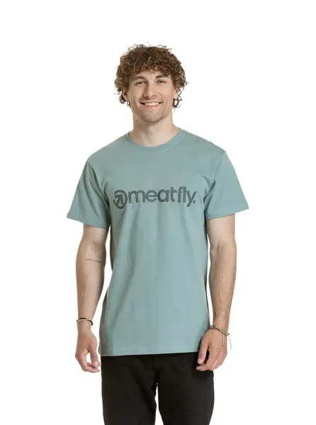 Meatfly pánské tričko Striped Logo Dusty Mint | Modrá | Velikost S | 100% bavlna