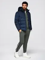 Ombre Men's jacket with asymmetrical quilting and hood - navy blue